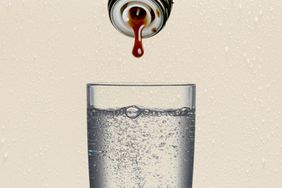 balsamic vinegar poured in glass of mineral water