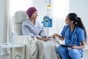 person with bone marrow cancer talking to doctor