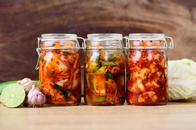 Various kimchi in a jar; fermented food