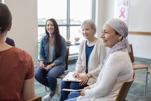 women sitting together in a breast cancer support group