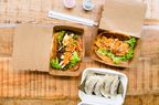 Pita and dumplings in takeout containers