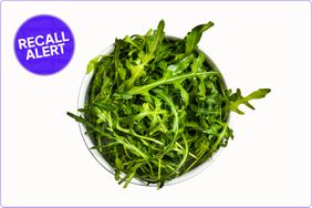 arugula in bowl with recall alert sticker