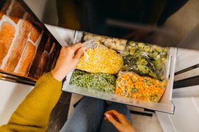 frozen vegetables in freezer