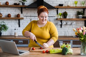 person with severe obesity making nutritious meal