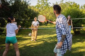 Friends playing badminton