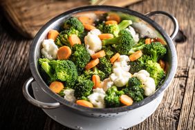 broccoli, carrots, and cauliflower in colander