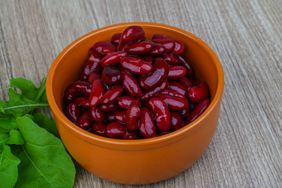 Small bowl of red kidney beans on a table