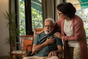 person with angina having chest pain