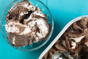 Chocolate and vanilla ice cream in a bowl.