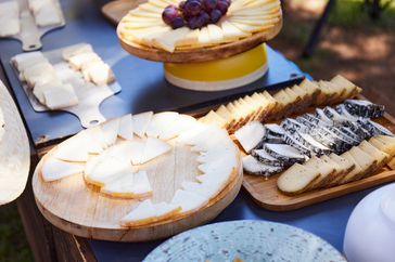 Closeup of an assortment of cheeses