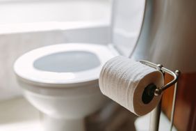 Toilet Paper roll in Bathroom with toilet at home