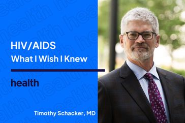 A headshot of Dr. Timothy Schacker next to the words HIV/AIDS What I Wish I Knew