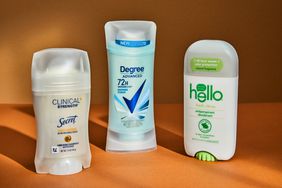 Three deodorants we recommend on a brown background 