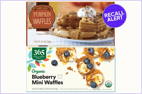 Trader Joe's Pumpkin Waffles and 365 Organic Whole Foods Market brand Blueberry Mini Waffles.